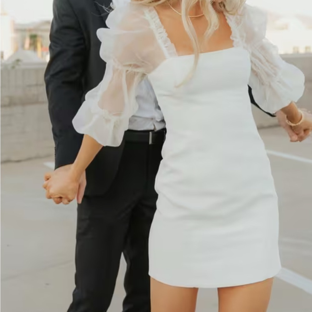 Amanda Uprichard Tia White Puff Sleeve Mini Dress